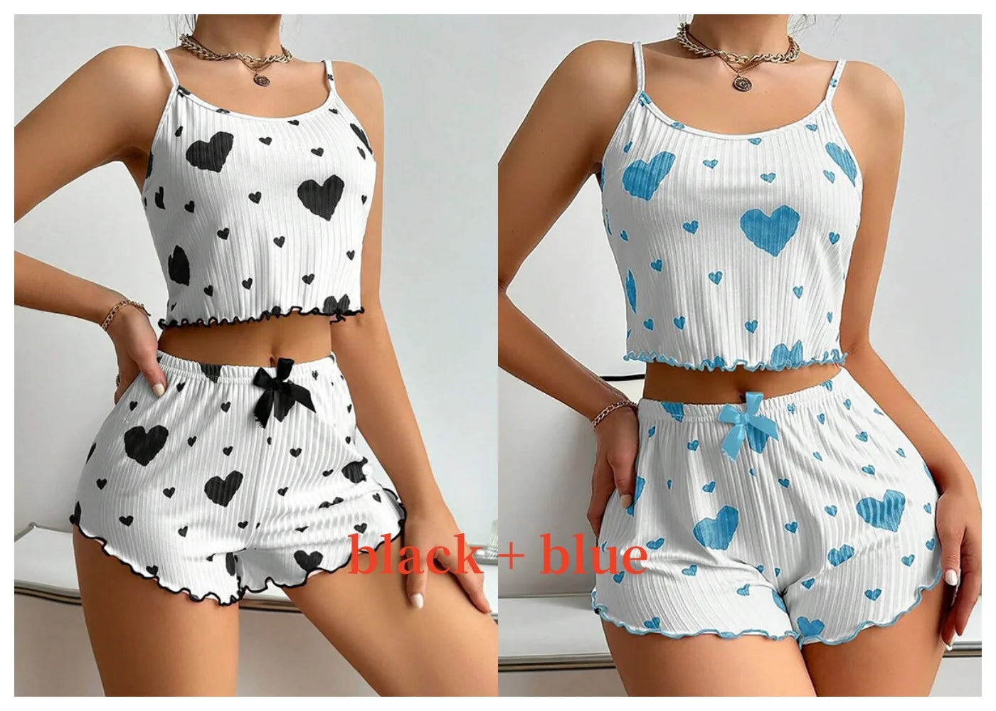 Women’s 2PCS Heart Print Pajama Set, Sleeveless Crop Top and Shorts, Soft Comfy Sleepwear Loungewear for Summer Nightwear