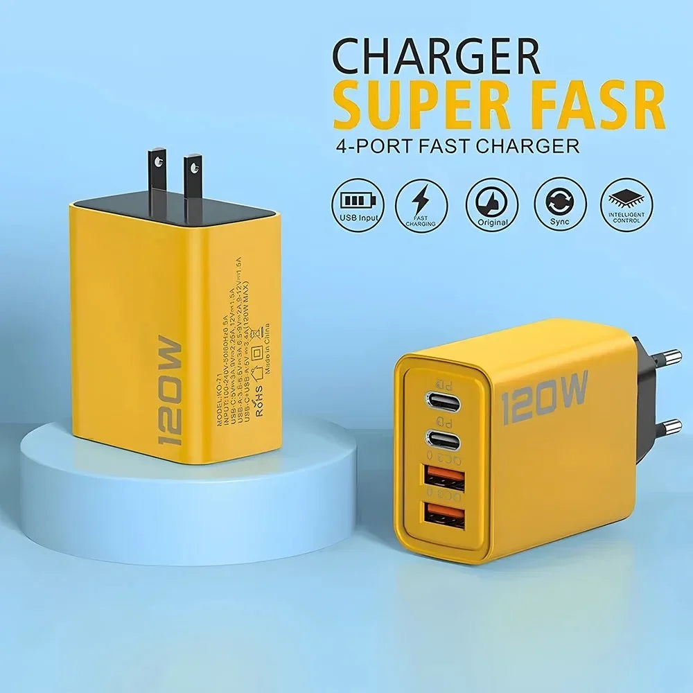 120W USB-C PD Wall Charger — Multi-Port Fast Charging Adapter