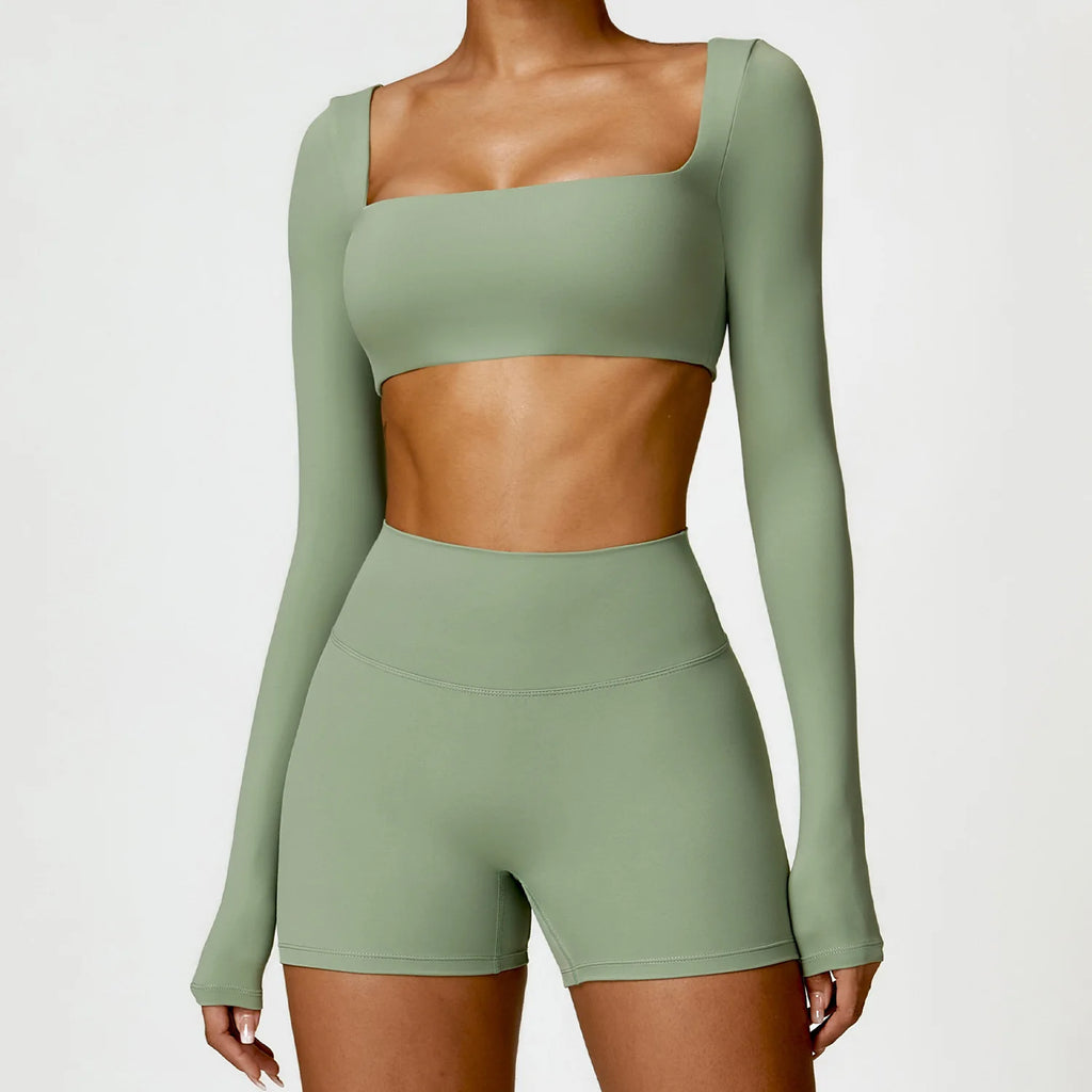 Summer 2PCS Yoga Suit Sports Set Women Quick-Dry Gym Set Women Tracksuit Running Workout Long Sleeve Sports Shirt Yoga Clothing