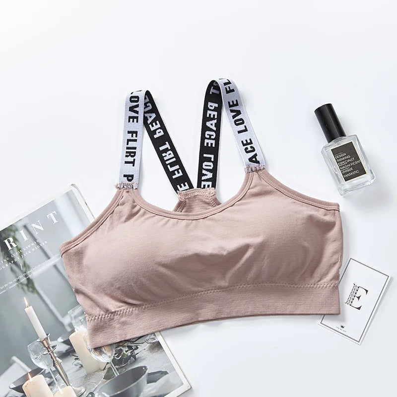 Women Letter Strap Sports Bra Sexy Seamless Fitness Underwear Elastic Slim Crop Top Breathable Push Up Yoga Vest Sportswear