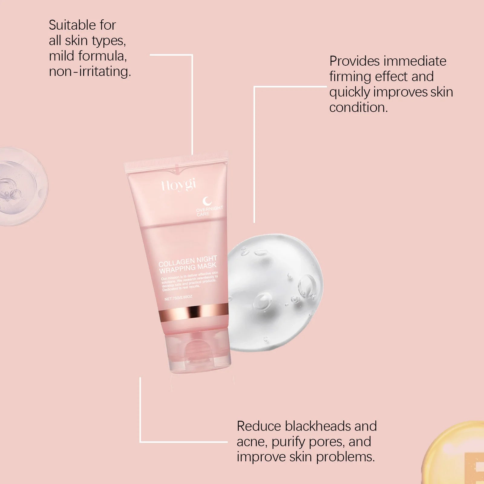 Collagen Peel-off Mask Deep Hydrating Fade Fine Lines Firming Shrink Pores Brightening Overnight Wrapping Mask Face Skin Care