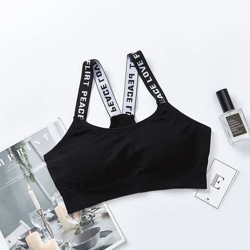 Women Letter Strap Sports Bra Sexy Seamless Fitness Underwear Elastic Slim Crop Top Breathable Push Up Yoga Vest Sportswear