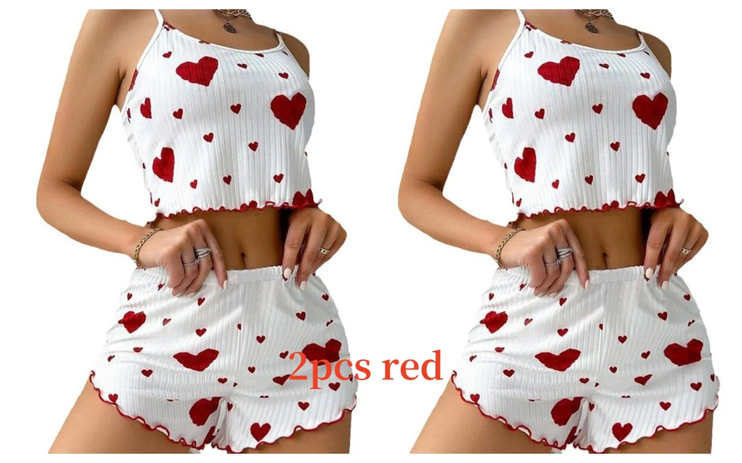 Women’s 2PCS Heart Print Pajama Set, Sleeveless Crop Top and Shorts, Soft Comfy Sleepwear Loungewear for Summer Nightwear
