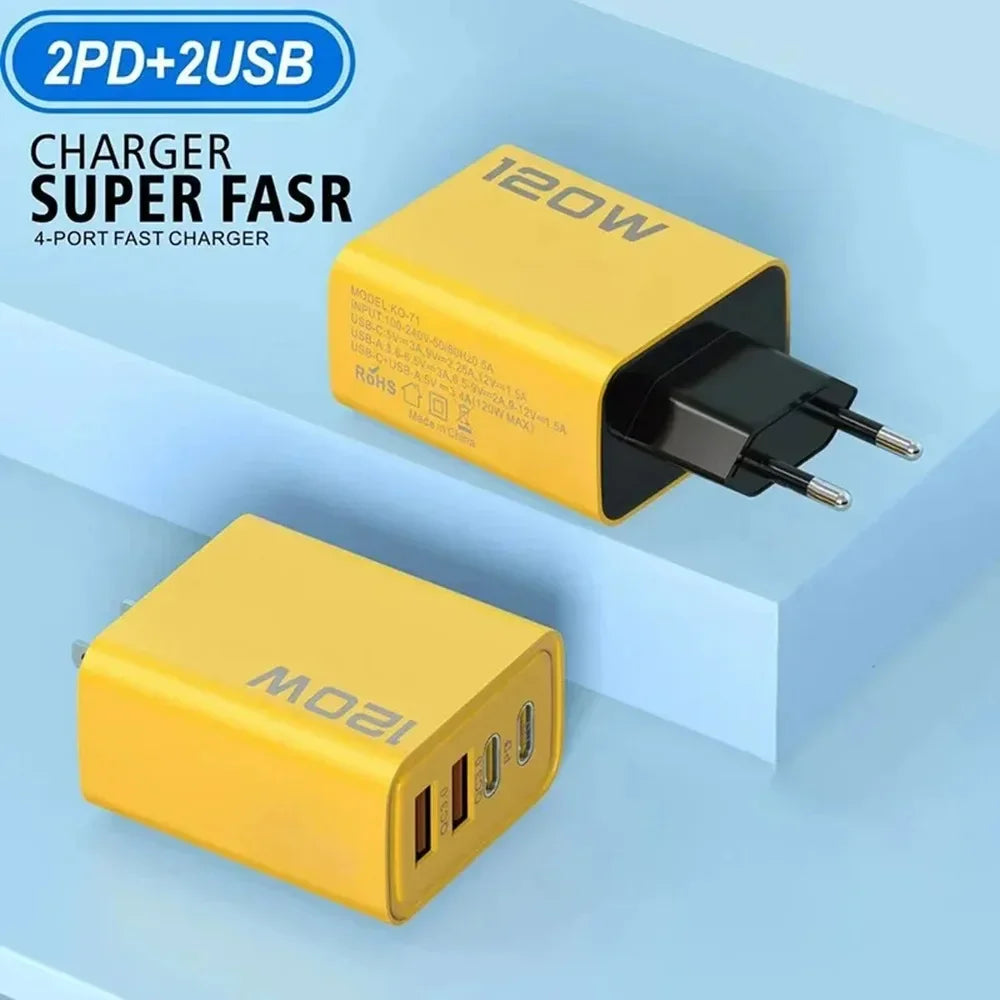 120W USB-C PD Wall Charger — Multi-Port Fast Charging Adapter
