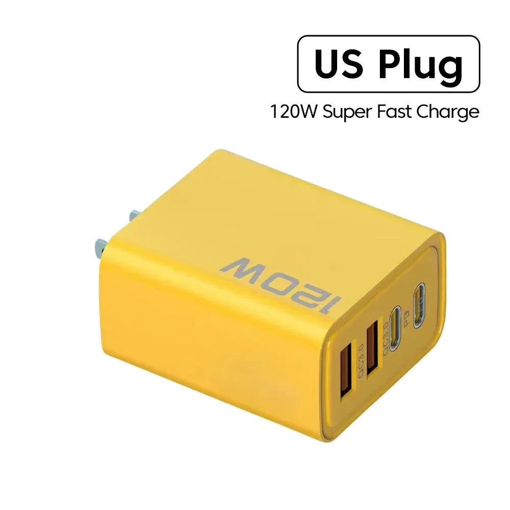 Total 120W 4 Ports USB Charger PD Type C Fast Charging Mobile Phone Adapter For iPhone Samsung Xiaomi Huawei QC 3.0 Wall Charger