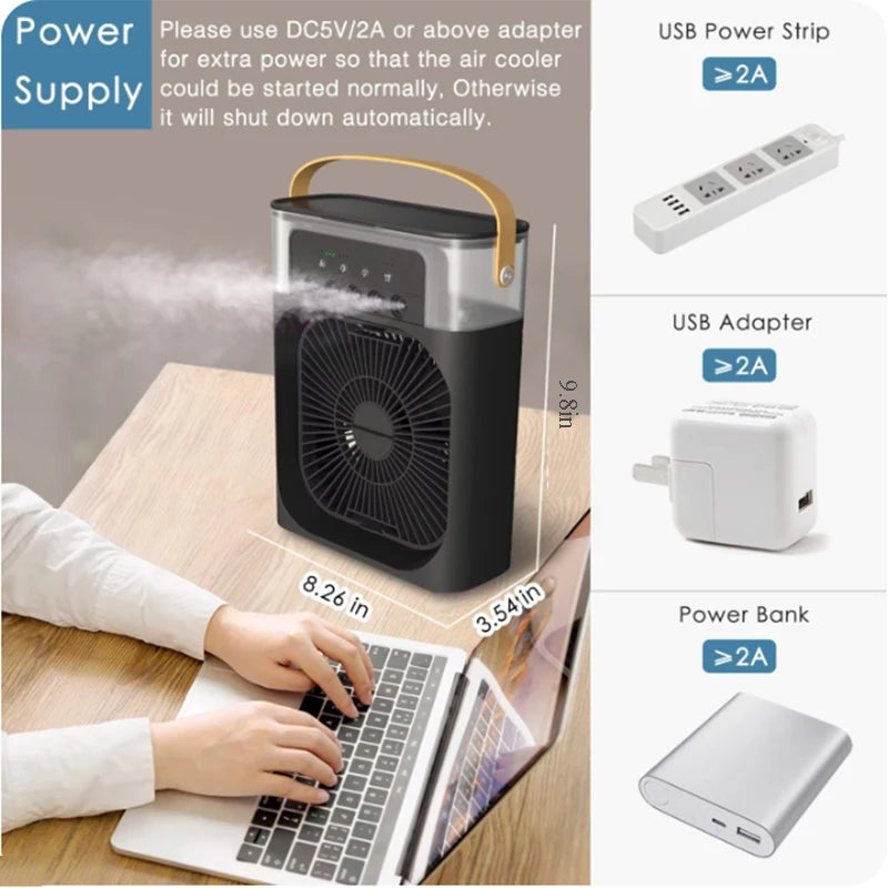 3-in-1 Portable Desktop Fan — Air Cooler, Humidifier & Night Light