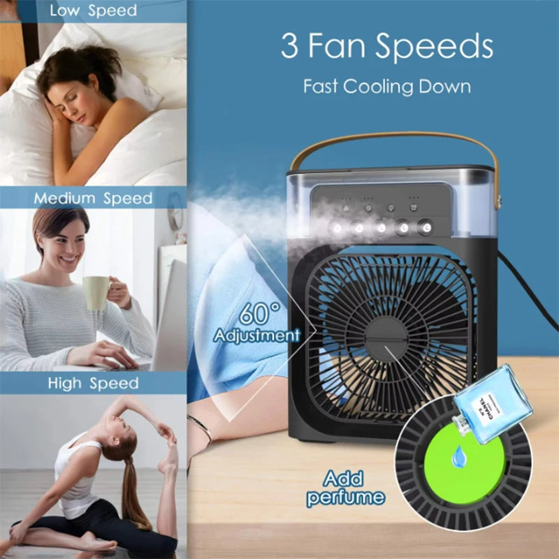 3-in-1 Portable Desktop Fan — Air Cooler, Humidifier & Night Light