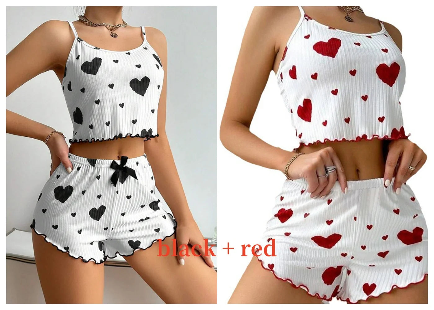 Women’s 2PCS Heart Print Pajama Set, Sleeveless Crop Top and Shorts, Soft Comfy Sleepwear Loungewear for Summer Nightwear