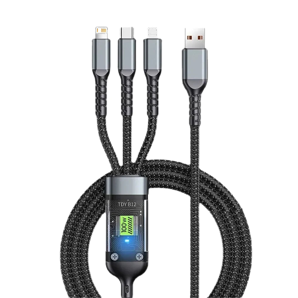 3 in 1 100W USB A Cable Fast Charging Micro USB Data Cord Phone Charger Quick Charge Cable For iPhone Samsung Xiaomi Huawei