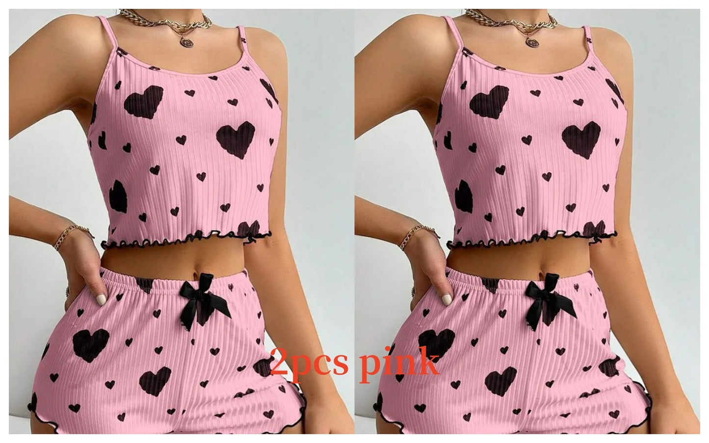 Women’s 2PCS Heart Print Pajama Set, Sleeveless Crop Top and Shorts, Soft Comfy Sleepwear Loungewear for Summer Nightwear